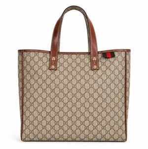 GUCCI GG Supreme Monogram Tote Bag Web Loop Gray Brown $1295